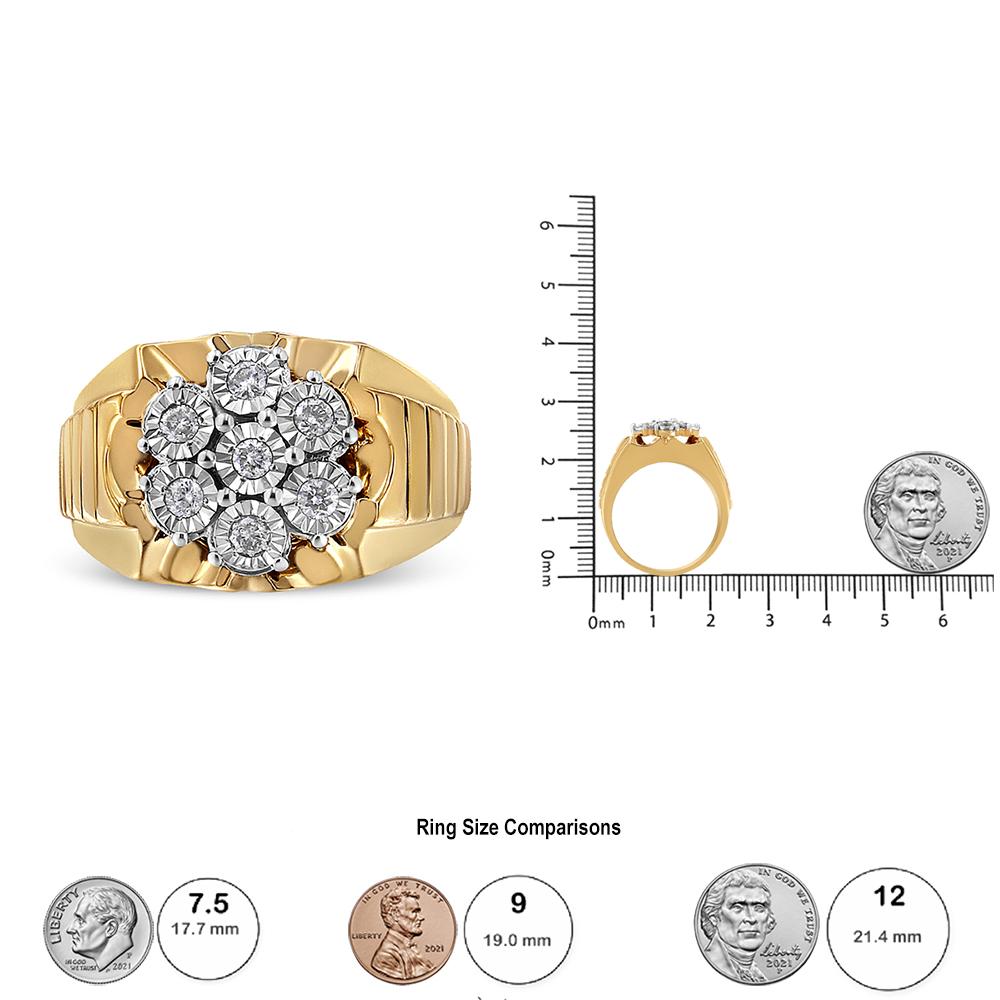 For Sale:  14k Yellow Gold Plated Sterling Silver 1/3 Carat Floral Diamond Cluster Ring 6