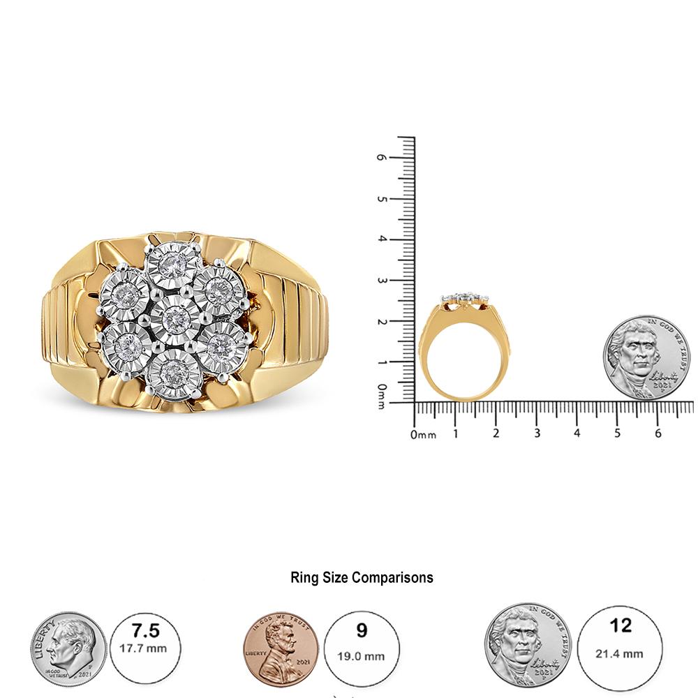 in vendita:  Anello a grappolo di diamanti floreali in argento 925 placcato oro giallo 14K da 1 / 3 carati 6