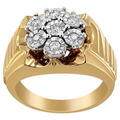 14k Yellow Gold Plated Sterling Silver 1/3 Carat Floral Diamond Cluster Ring