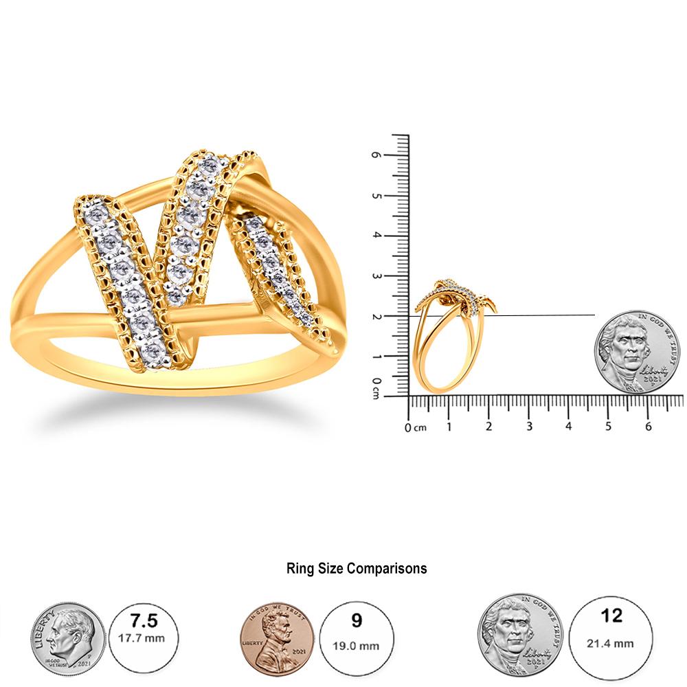 For Sale:  14k Yellow Gold Plated Sterling Silver 1/4cttw Diamond Interlocking Bypass Ring 6
