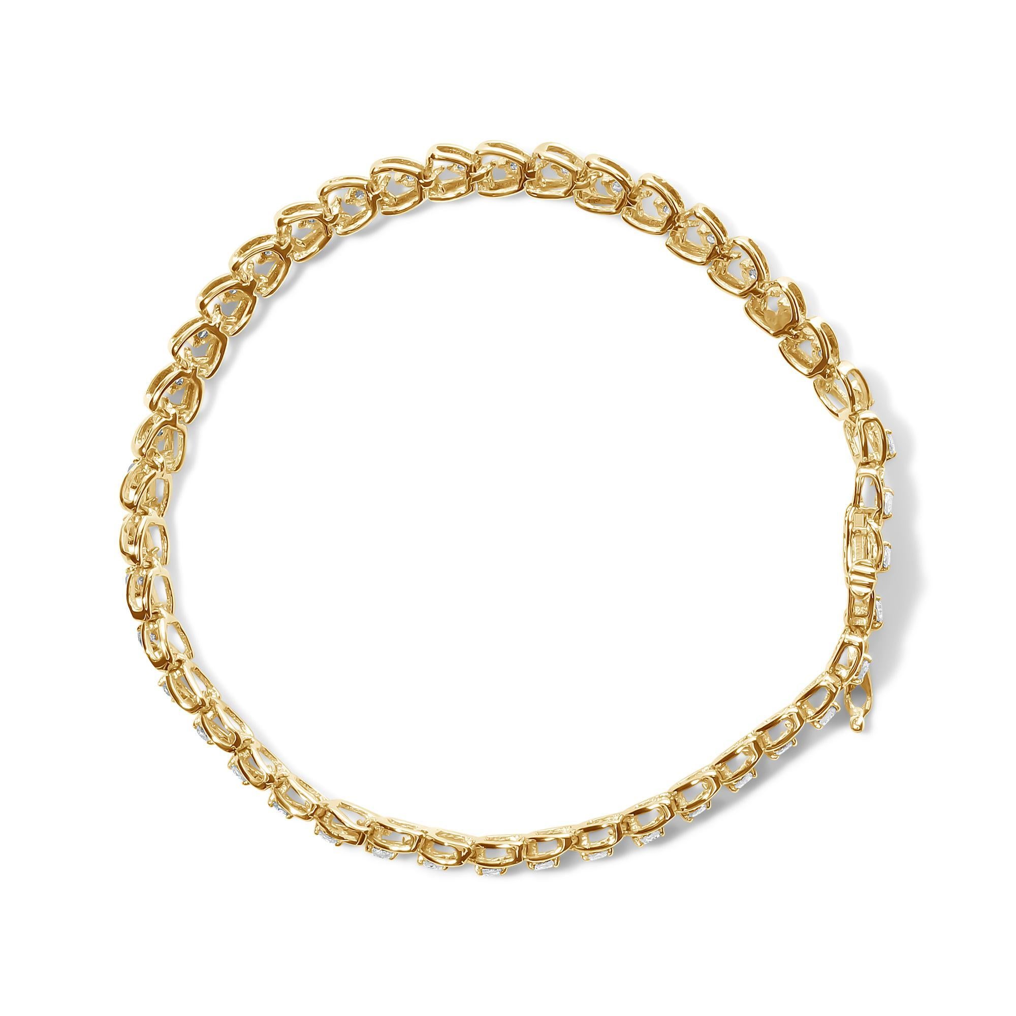 Moderne Bracelet à maillons en forme de C en or jaune 14 carats plaqué argent sterling avec diamants 1,0 carat au total en vente