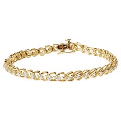 Bracelet à maillons en forme de C en or jaune 14 carats plaqué argent sterling avec diamants 1,0 carat au total