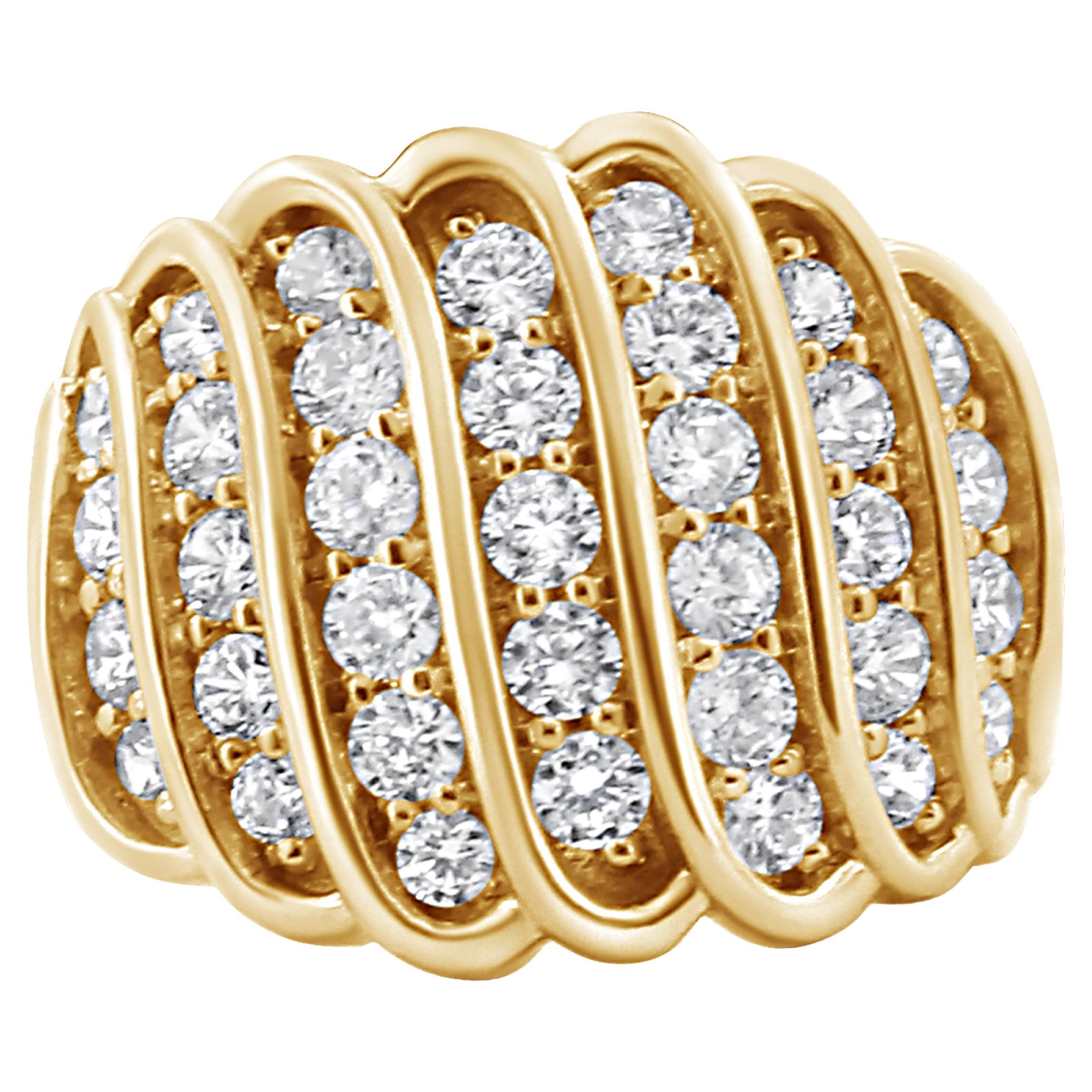 14K Yellow Gold Plated Sterling Silver 2.0 Carat Diamond Multi Row Band Ring For Sale
