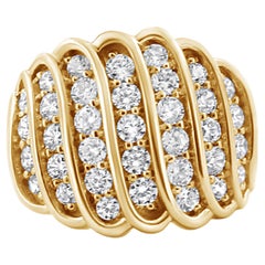 Bague à plusieurs rangées de diamants 2,0 carats en argent sterling plaqué or jaune 14 carats