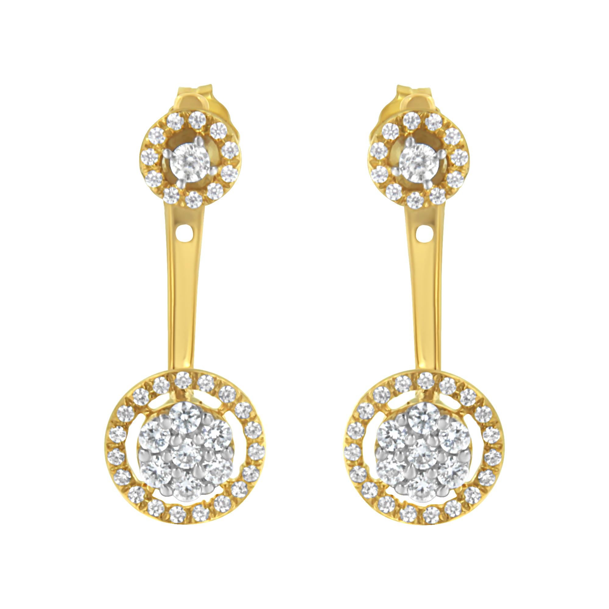 Moderno Orecchini a pendente rimovibili in argento 925 placcato oro giallo 14K con diamante da 5/8 carati in vendita