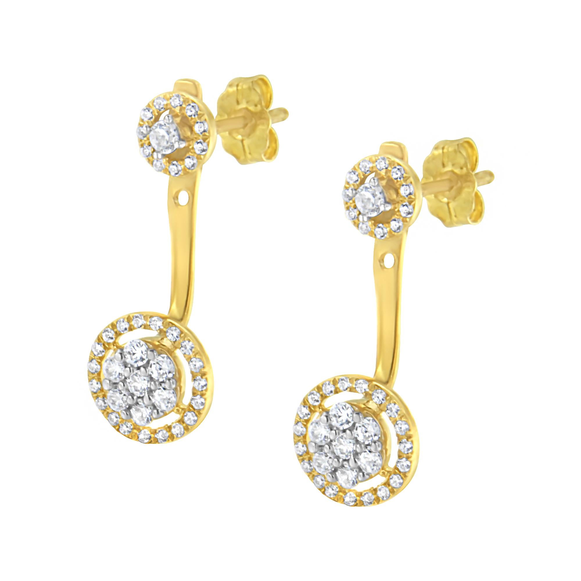 Taglio rotondo Orecchini a pendente rimovibili in argento 925 placcato oro giallo 14K con diamante da 5/8 carati in vendita