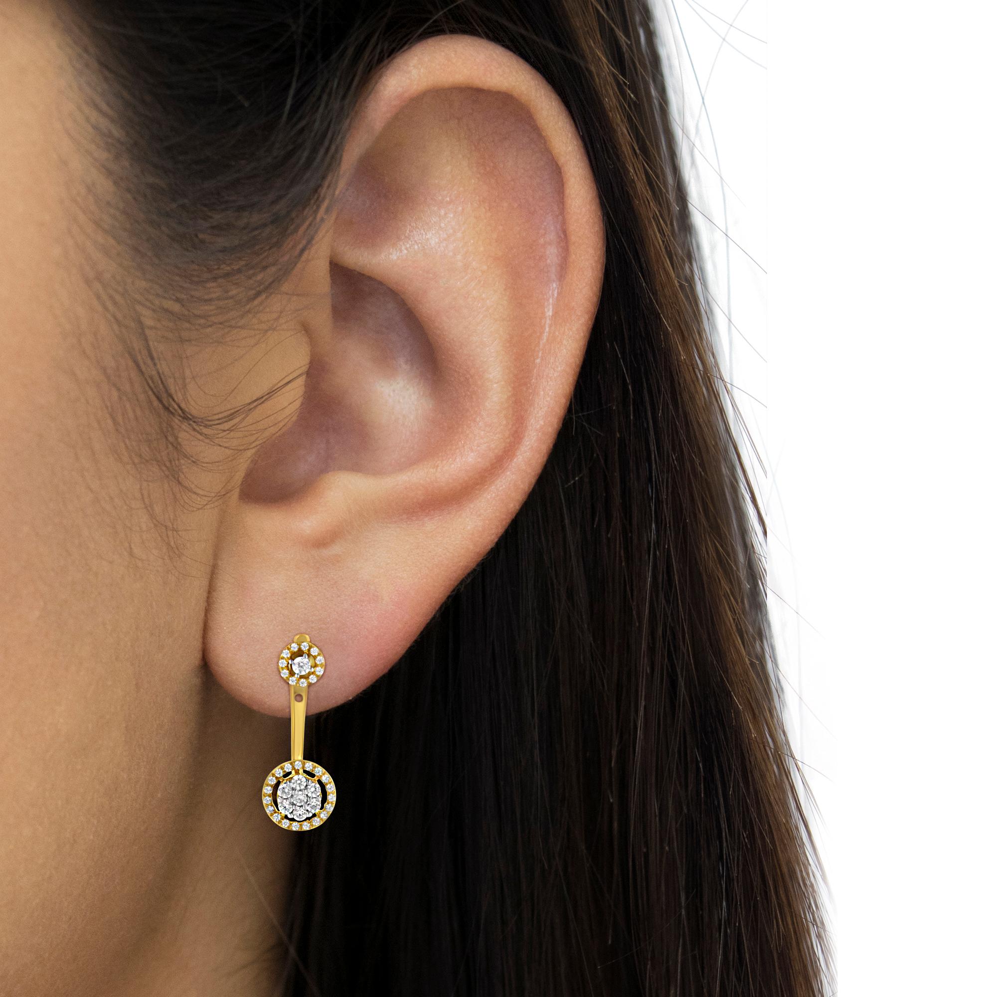 Orecchini a pendente rimovibili in argento 925 placcato oro giallo 14K con diamante da 5/8 carati In condizioni Nuovo in vendita a New York, NY