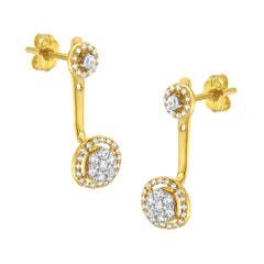 14K Yellow Gold Plated Sterling Silver 5/8 Ct Diamond Removable Dangle Earrings