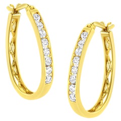 14K Yellow Gold Plated Sterling Silver Brilliant Round Diamond Hoop Earrings