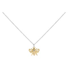 14K Yellow Gold Plated Sterling Silver Diamond Accent Bee Pendant Necklace