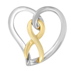 14K Yellow Gold Plated Sterling Silver Elegant Heart Bow Pendant Necklace