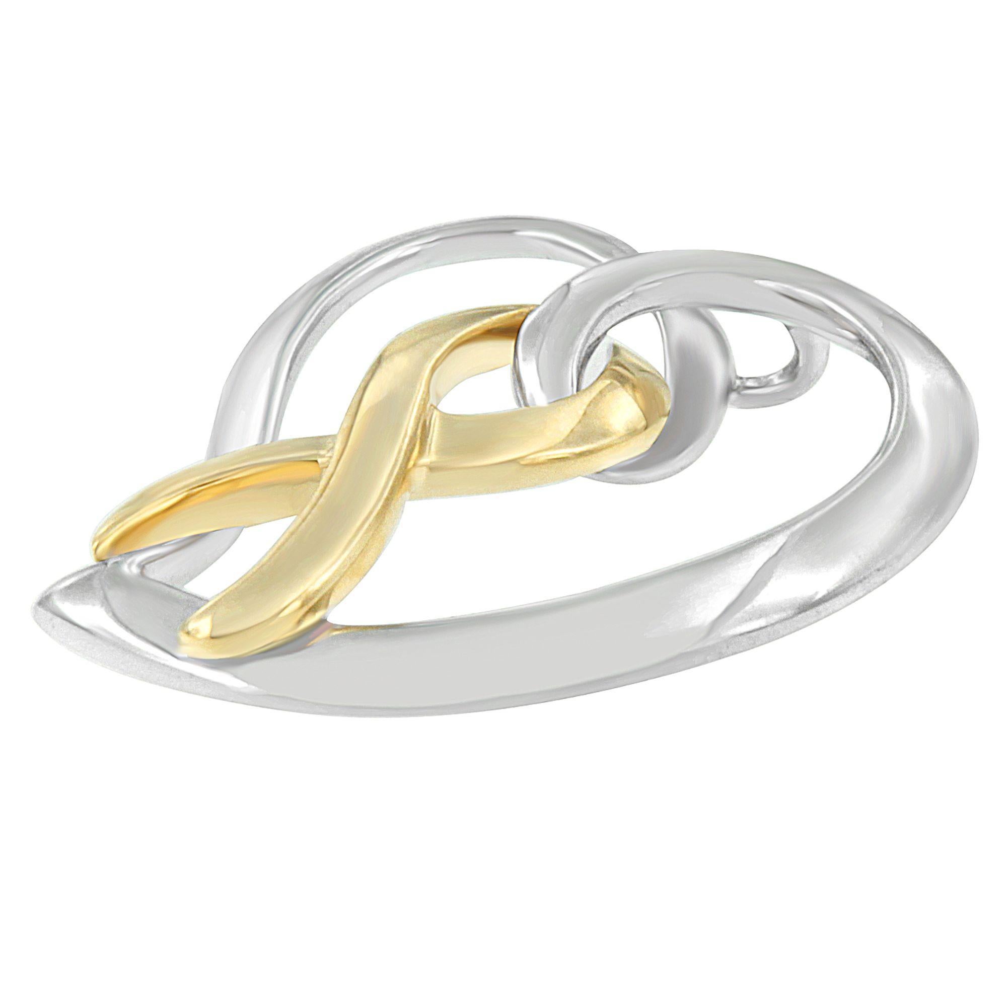 Moderno Collana con ciondolo a forma di fiocco con cuore elegante in argento 925 placcato oro giallo 14K in vendita