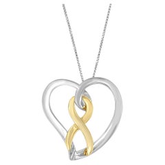 Collier pendentif cœur élégant en argent sterling plaqué or jaune 14 carats