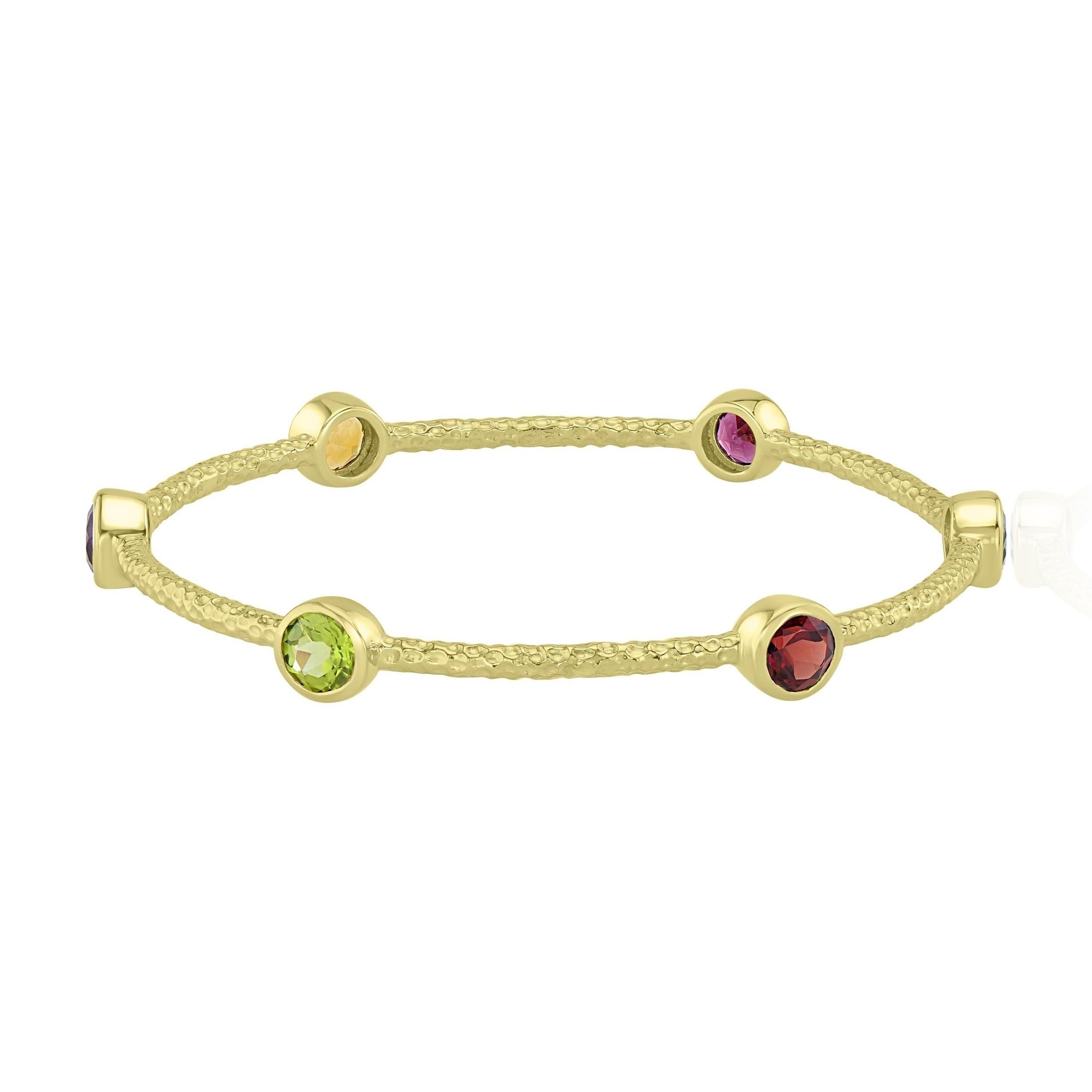 Modern 14K Yellow Gold-Plated Sterling Silver Multi Gemstone Station Bangle