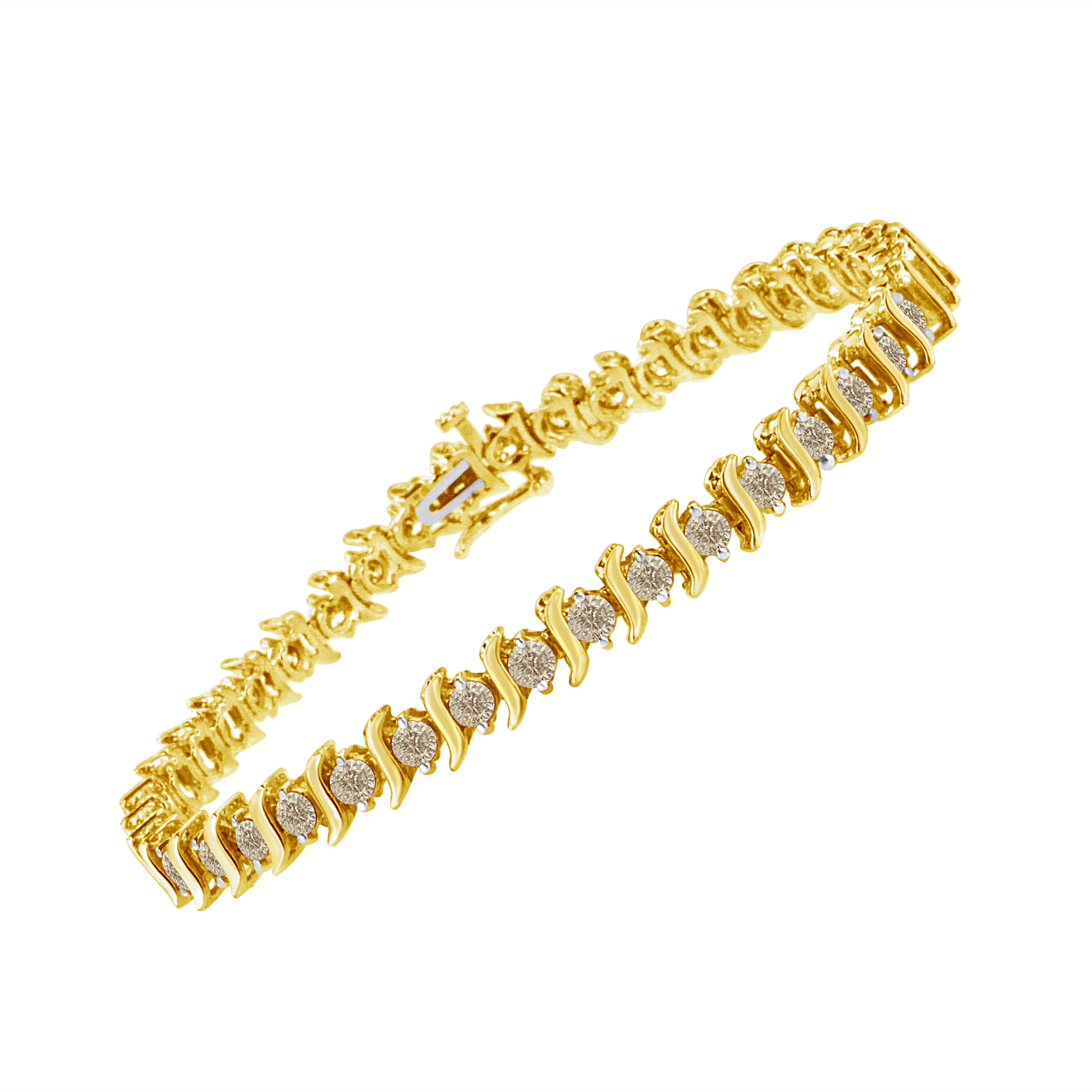 Round Cut 14K Yellow Gold Plated Sterling Silver Round Diamond S-Curve Link Bracelet