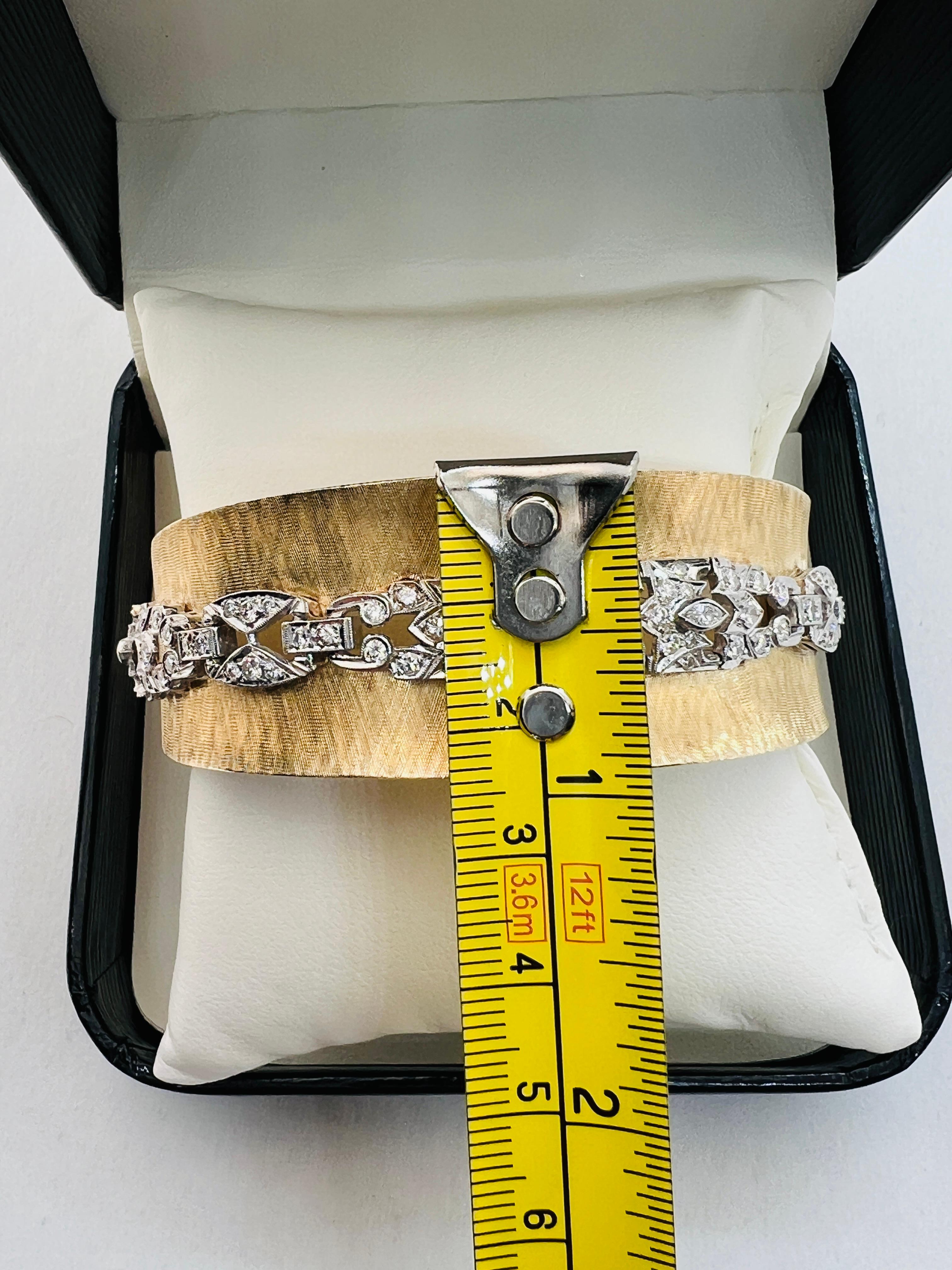 14K Yellow Gold, Platinum and Diamond Bangle Bracelet 67.8 grams  For Sale 7
