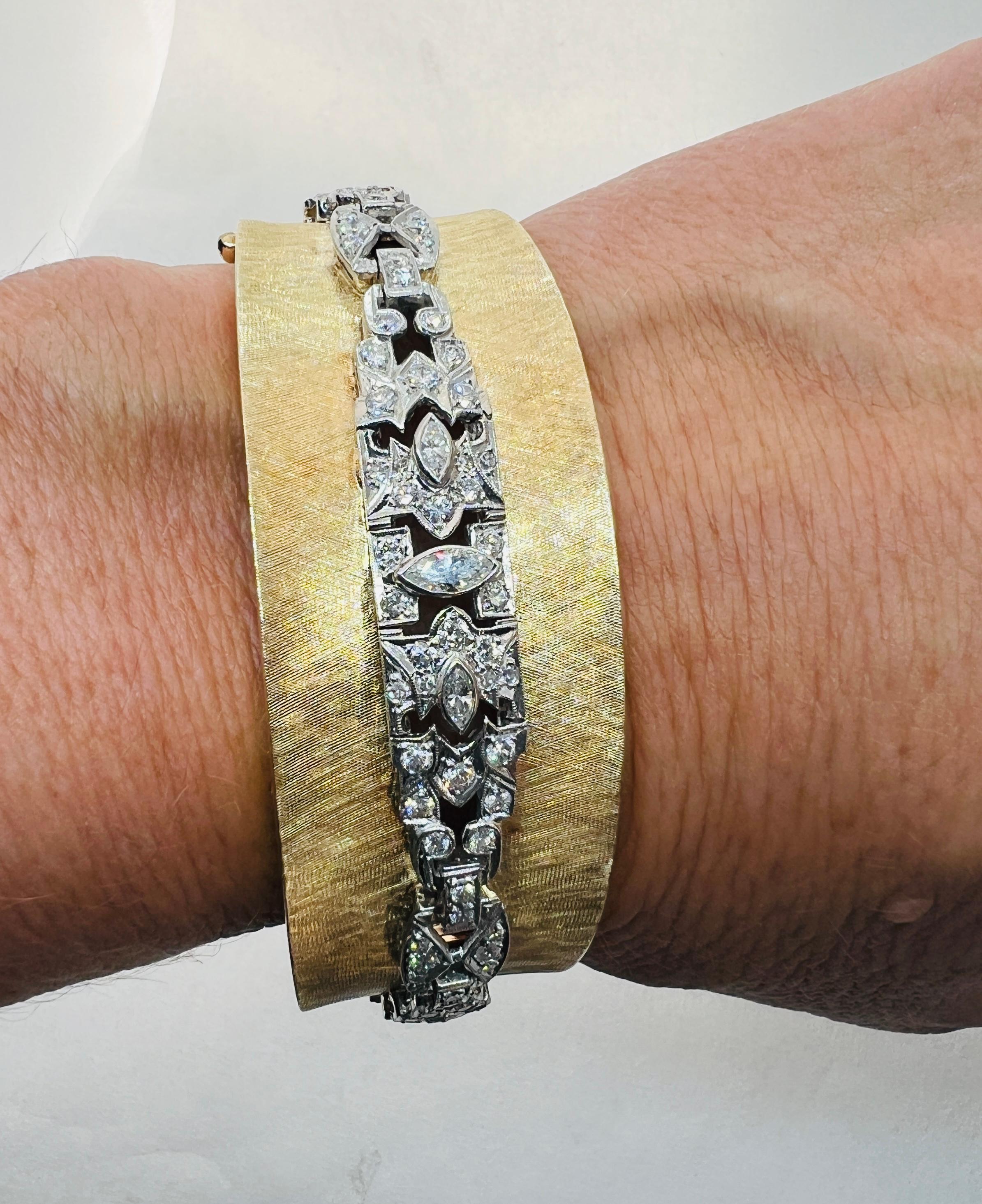 Bracelet en or jaune 14K, platine et diamants 67,8 grammes  en vente 8