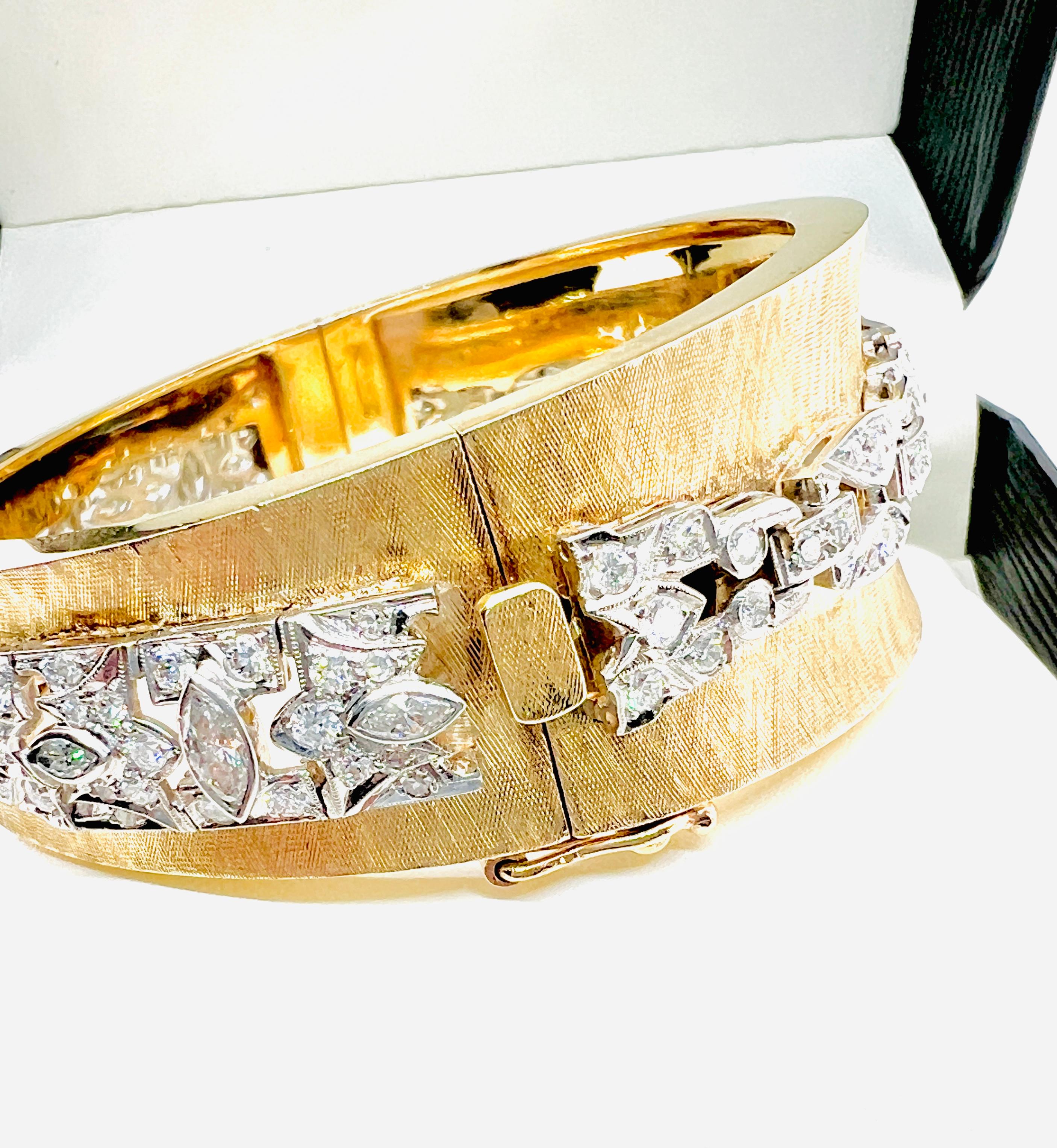 14K Yellow Gold, Platinum and Diamond Bangle Bracelet 67.8 grams  For Sale 1