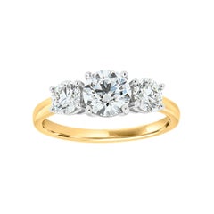 14k Yellow Gold & Platinum Three-Stone Round Diamond Ring, Center-1.16 Carat, GIA
