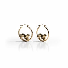 14K Gelbgold verspielte Katze Hoop Ohrringe #25077