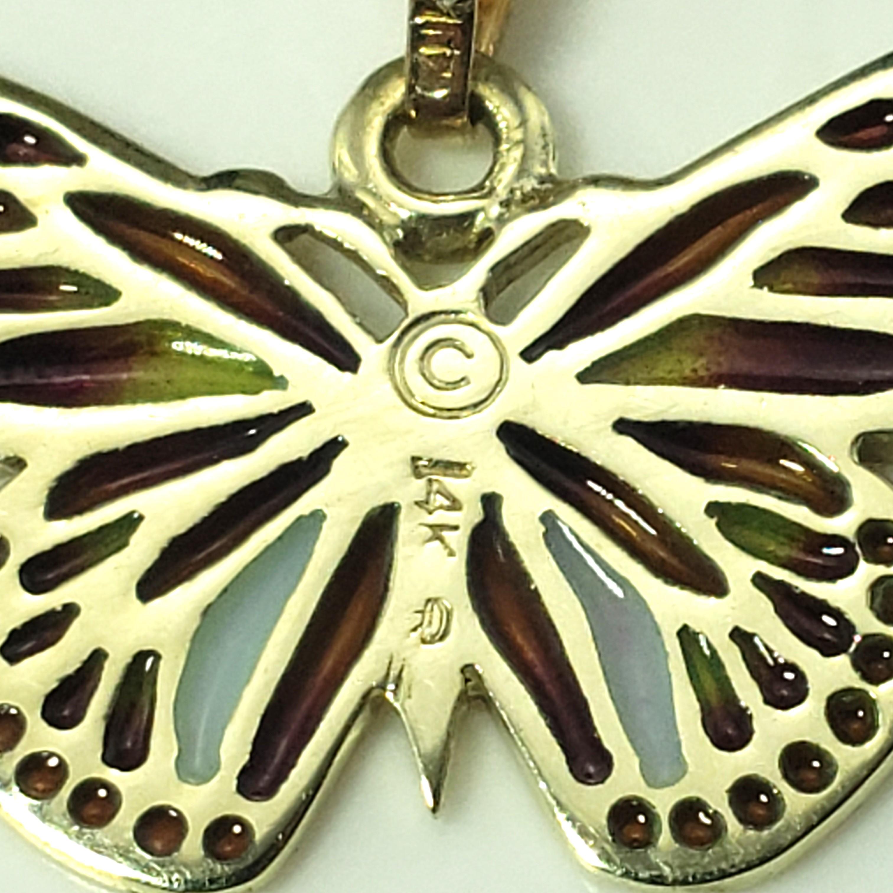 Women's  14K Yellow Gold Plique-a-Jour Butterfly Pendant #15526 For Sale