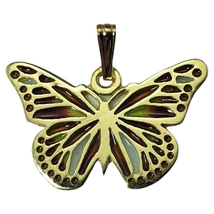  14K Yellow Gold Plique-a-Jour Butterfly Pendant #15526 For Sale