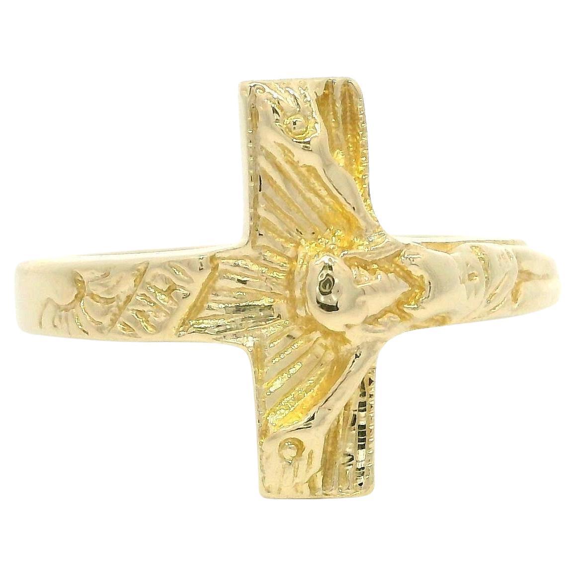 Bague en or jaune 14k avec croix en forme de crucifix poli Taille 5.5