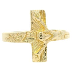 Bague en or jaune 14k avec croix en forme de crucifix poli Taille 5.5