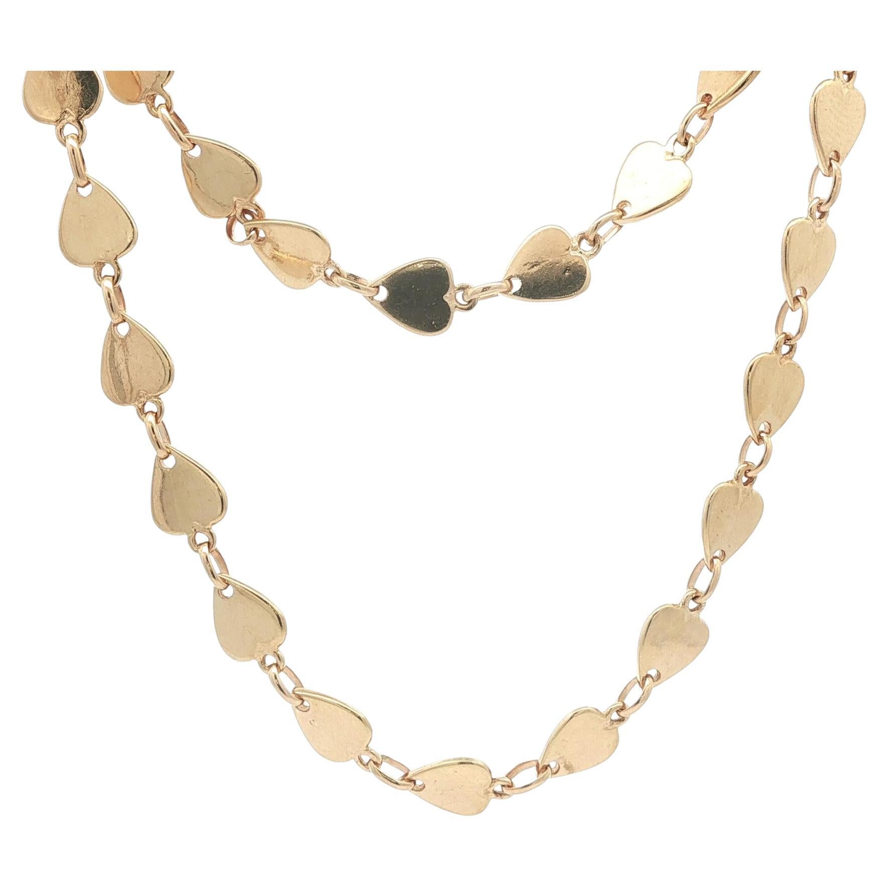 14k Yellow Gold Polished Finish Abstract Heart Shape Flat Link Chain Necklace