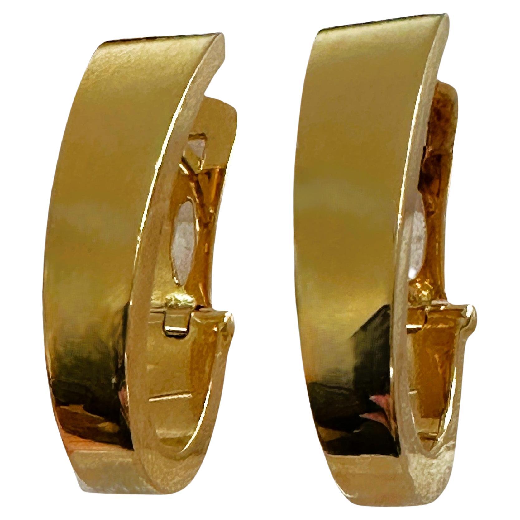 14k Yellow Gold Polished J Hoop French Clip Earrings - Hallmarked by Designer WD For Sale