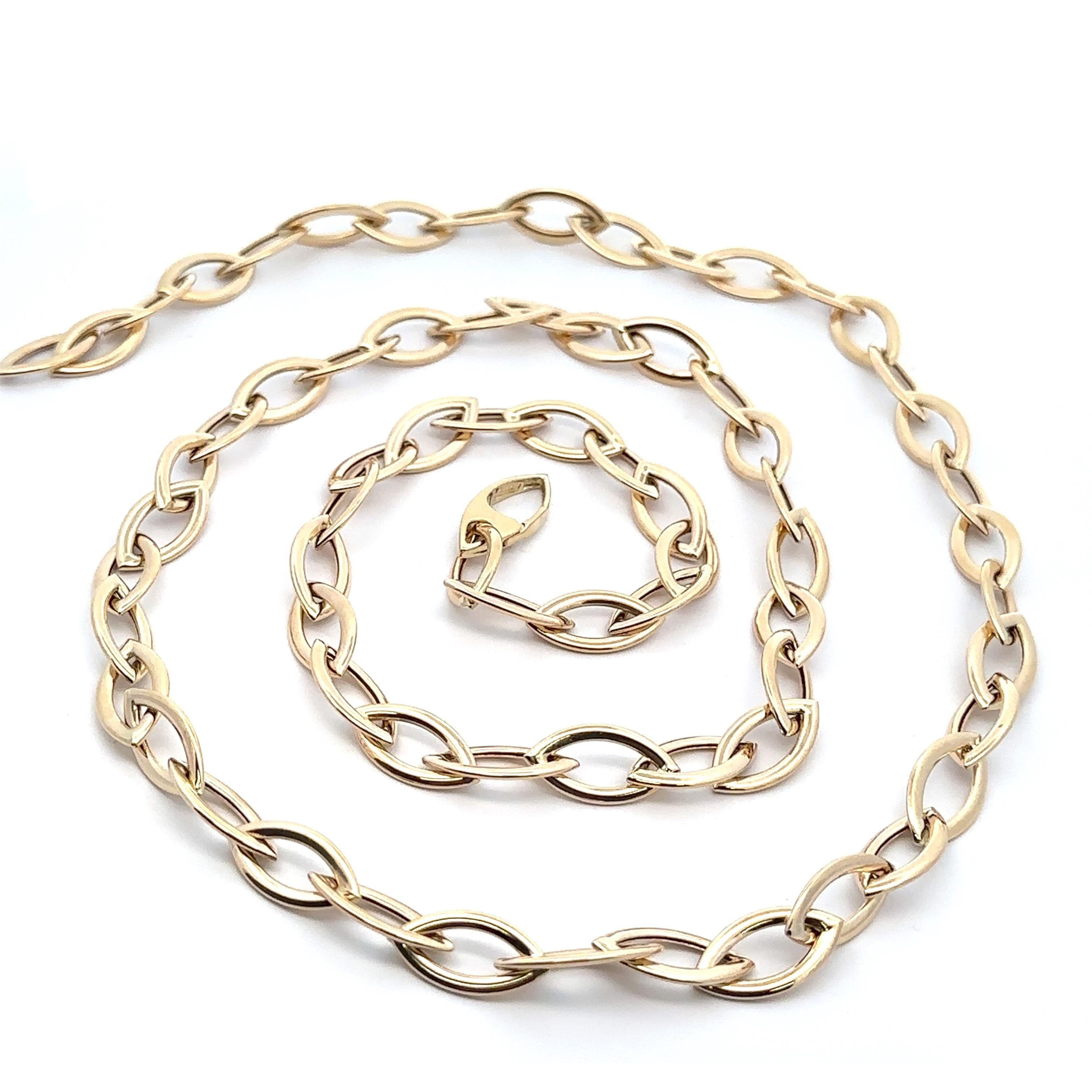 14k Gelbgold poliert offene Marquise geformt Links Extra lange Halskette im Angebot 1