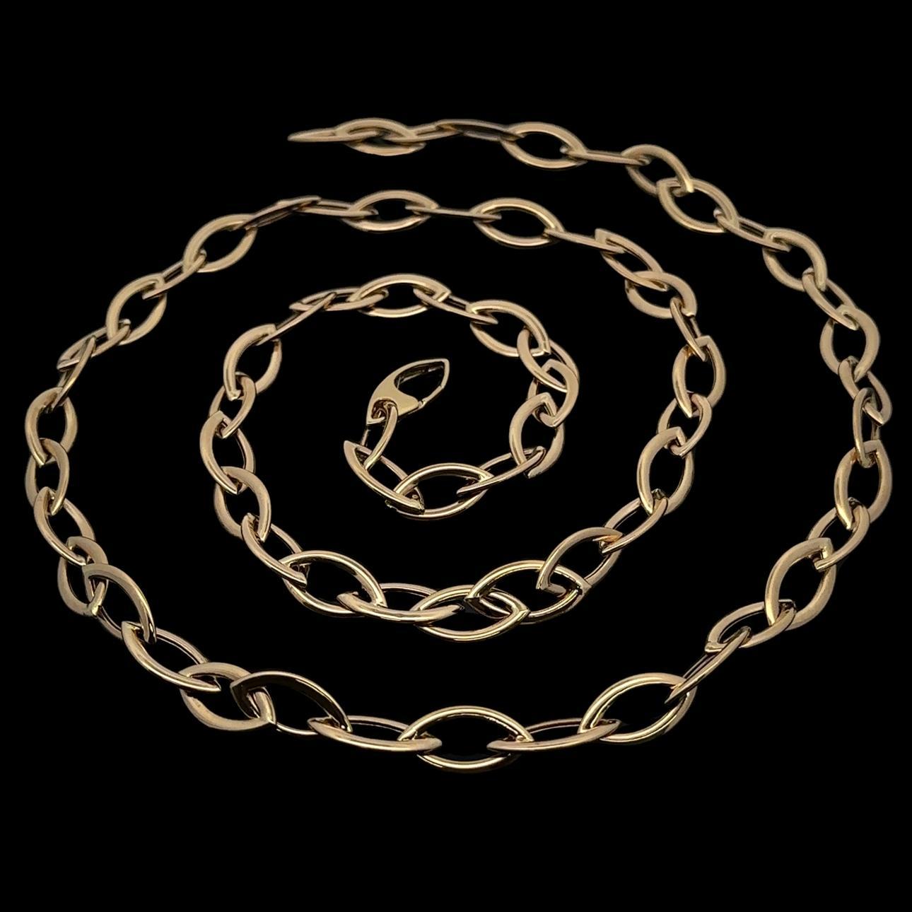 14k Gelbgold poliert offene Marquise geformt Links Extra lange Halskette im Angebot 2
