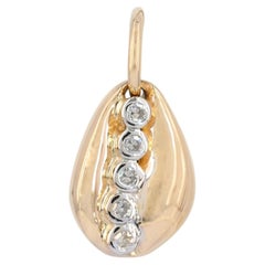 Ciondolo a goccia a forma di pera in oro giallo 14K con cinque diamanti e castone a forma di spina dorsale