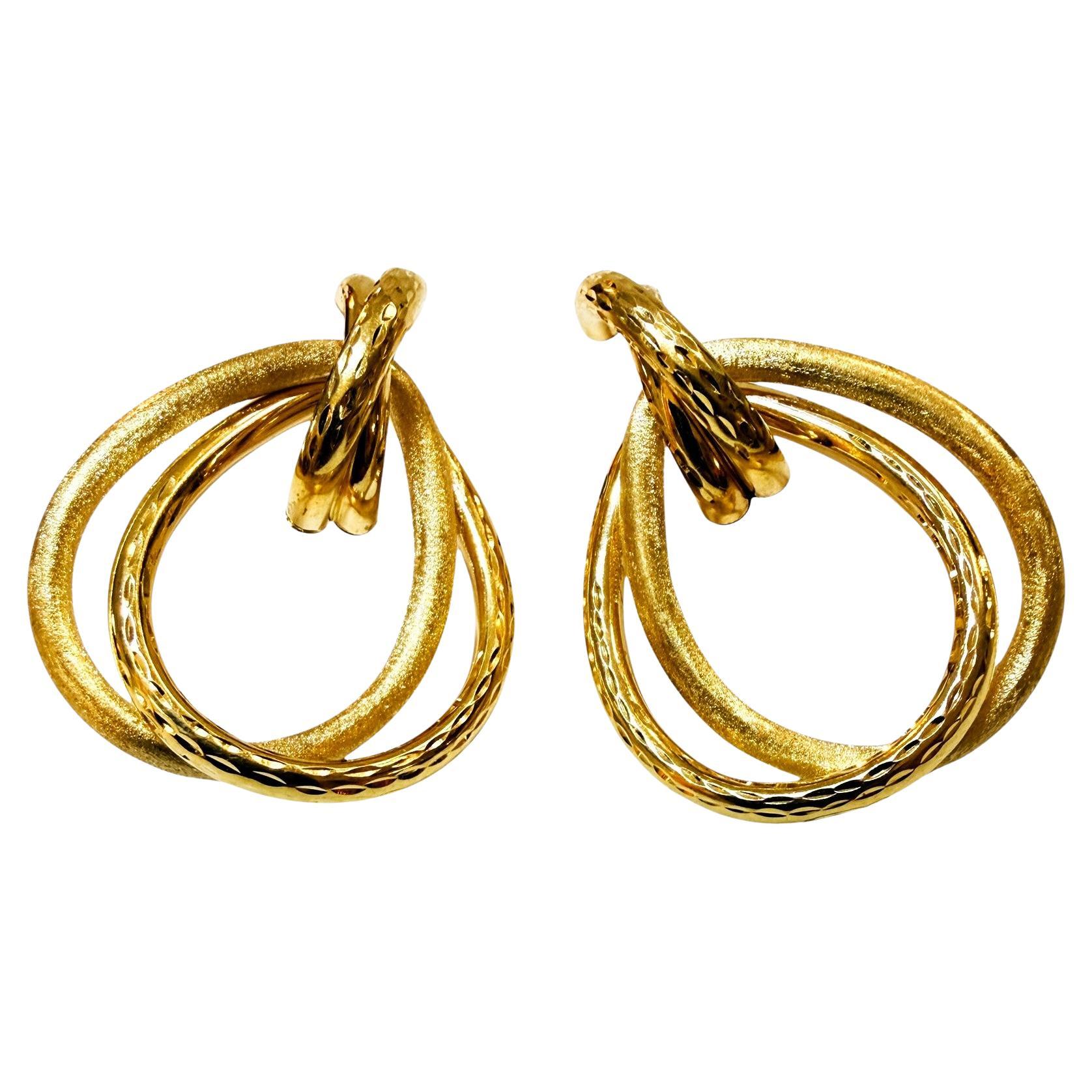 14K Yellow Gold Post Dual Finish Double Drop Earrings 6.33 Grams