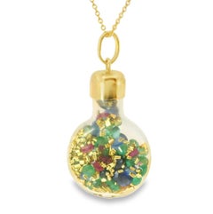 14K Yellow Gold Powder Beads Glass Container Pendant Necklace