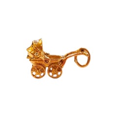 14K Yellow Gold Pram Baby Carriage Charm #18003