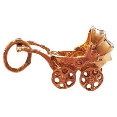 14K Yellow Gold Pram Baby Carriage Charm #18003