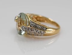 Anello in oro giallo 14K con prasiolite e topazio bianco, 6,8 grammi, 7,5 tcw