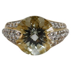 Anello in oro giallo 14K con prasiolite e topazio bianco, 6,8 grammi, 7,5 tcw