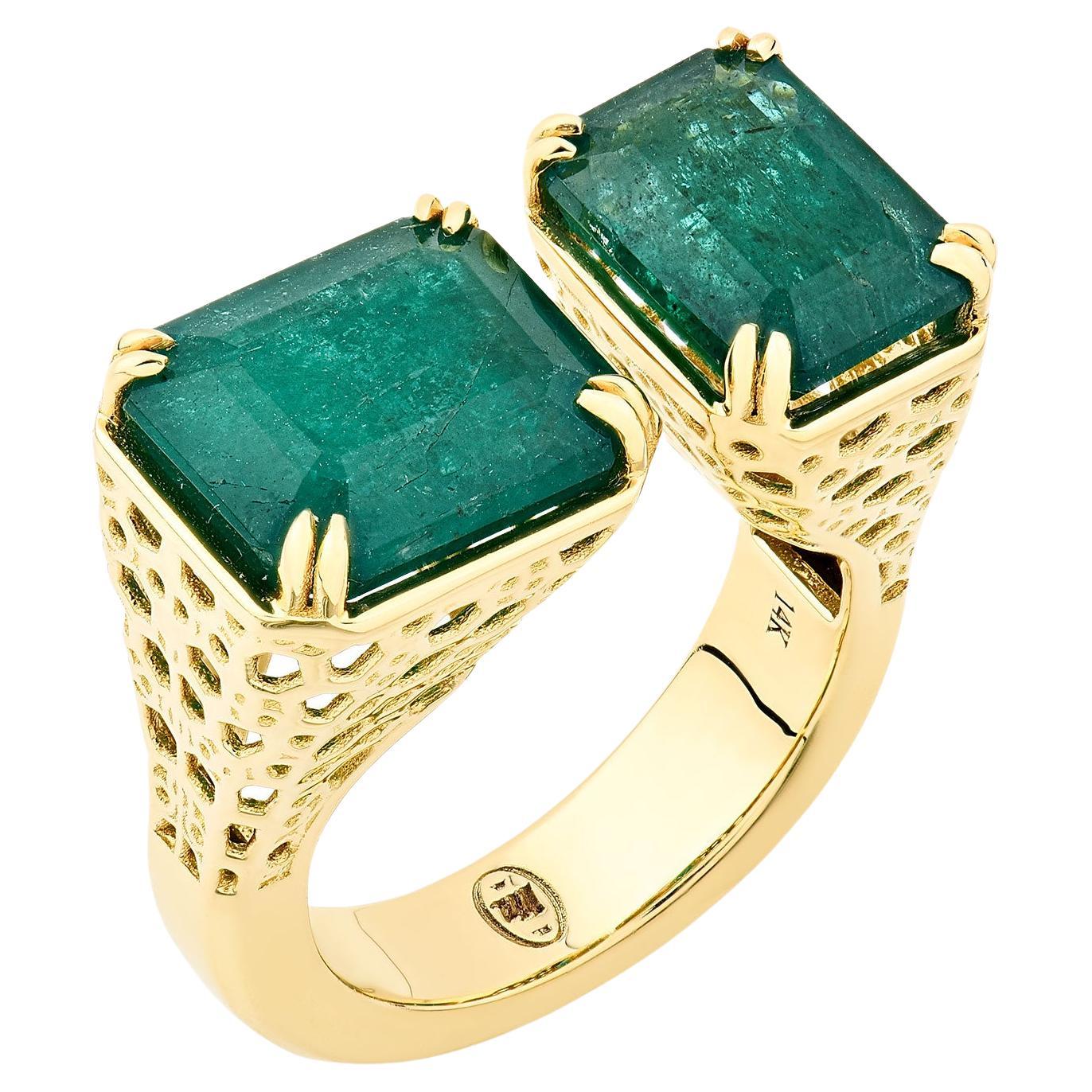For Sale:  14K Yellow Gold Princess And Emerald Cut Honeycomb Ring