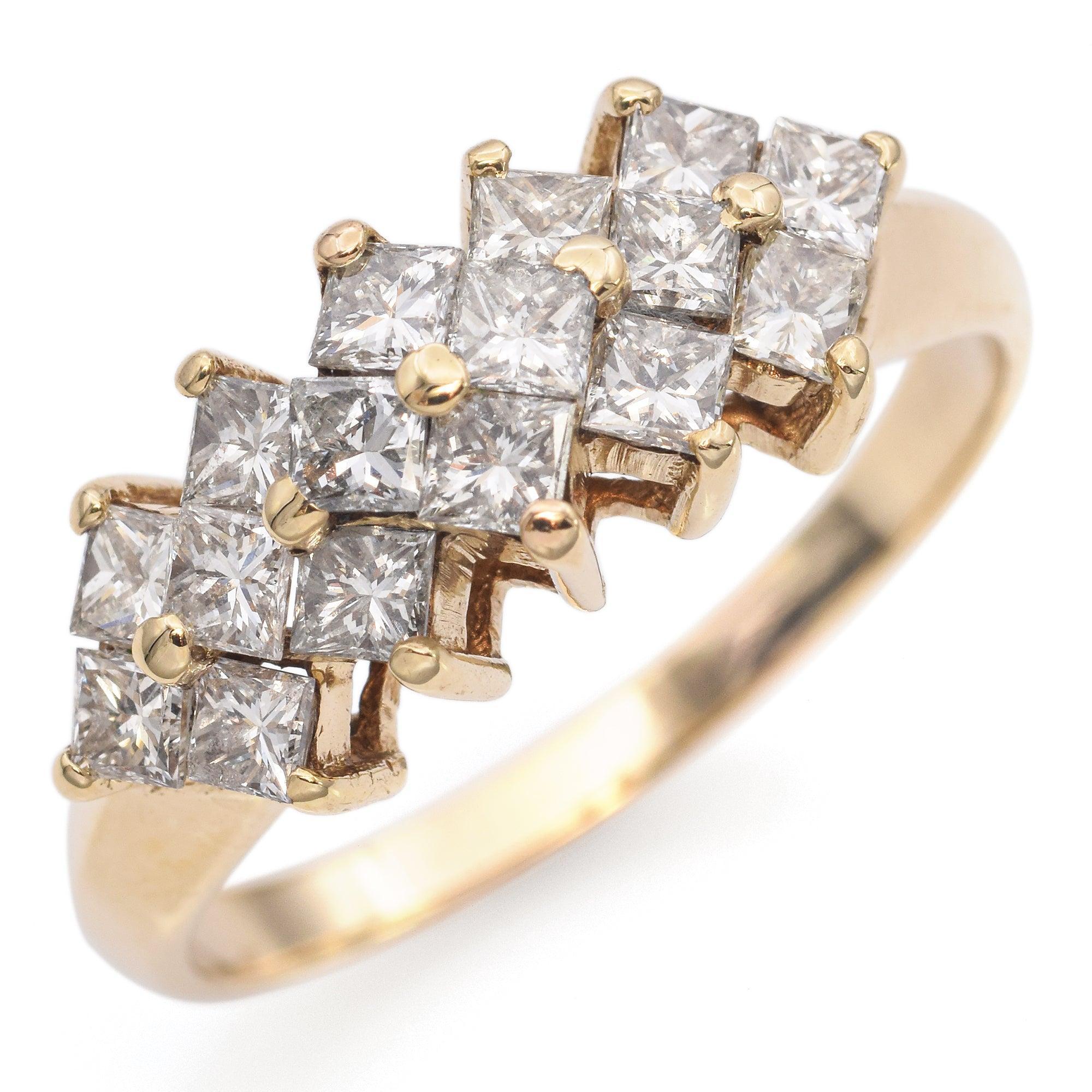 14k Gelbgold Prinzessinnenschliff 0,8tcw Diamant Hochzeit Band Ring Damen im Angebot