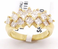 14 Karat Yellow Gold Princess Cut 0.90 Carat Cluster Diamonds Ring