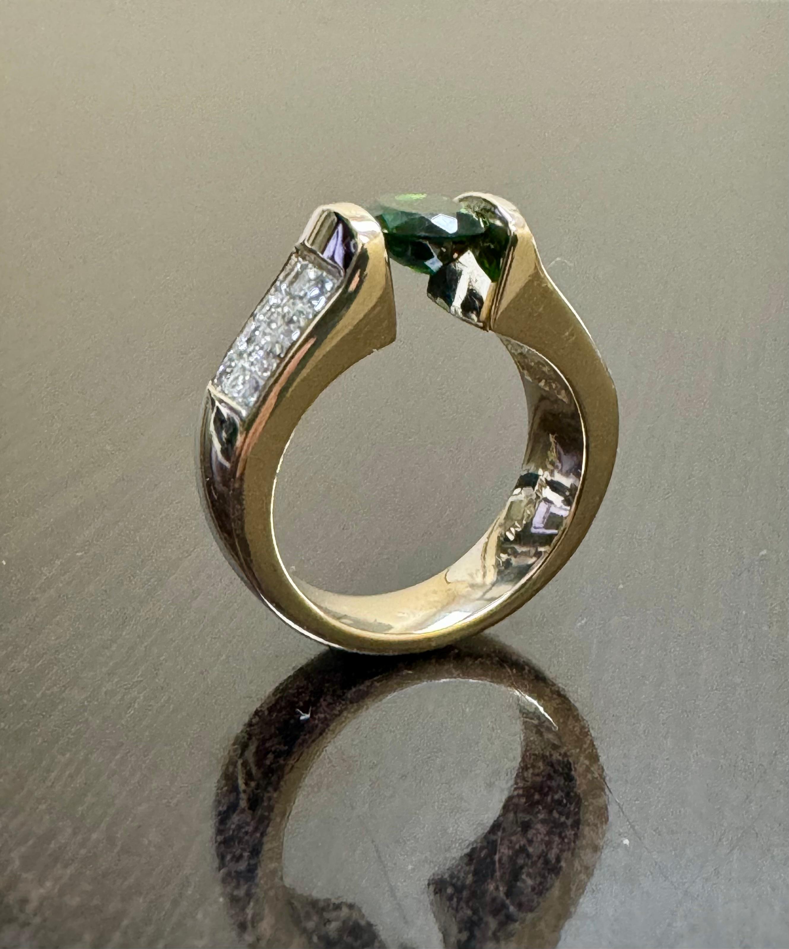 14K Yellow Gold Princess Cut Diamond 1.62 Carat Tsavorite Garnet Engagement Ring For Sale 5