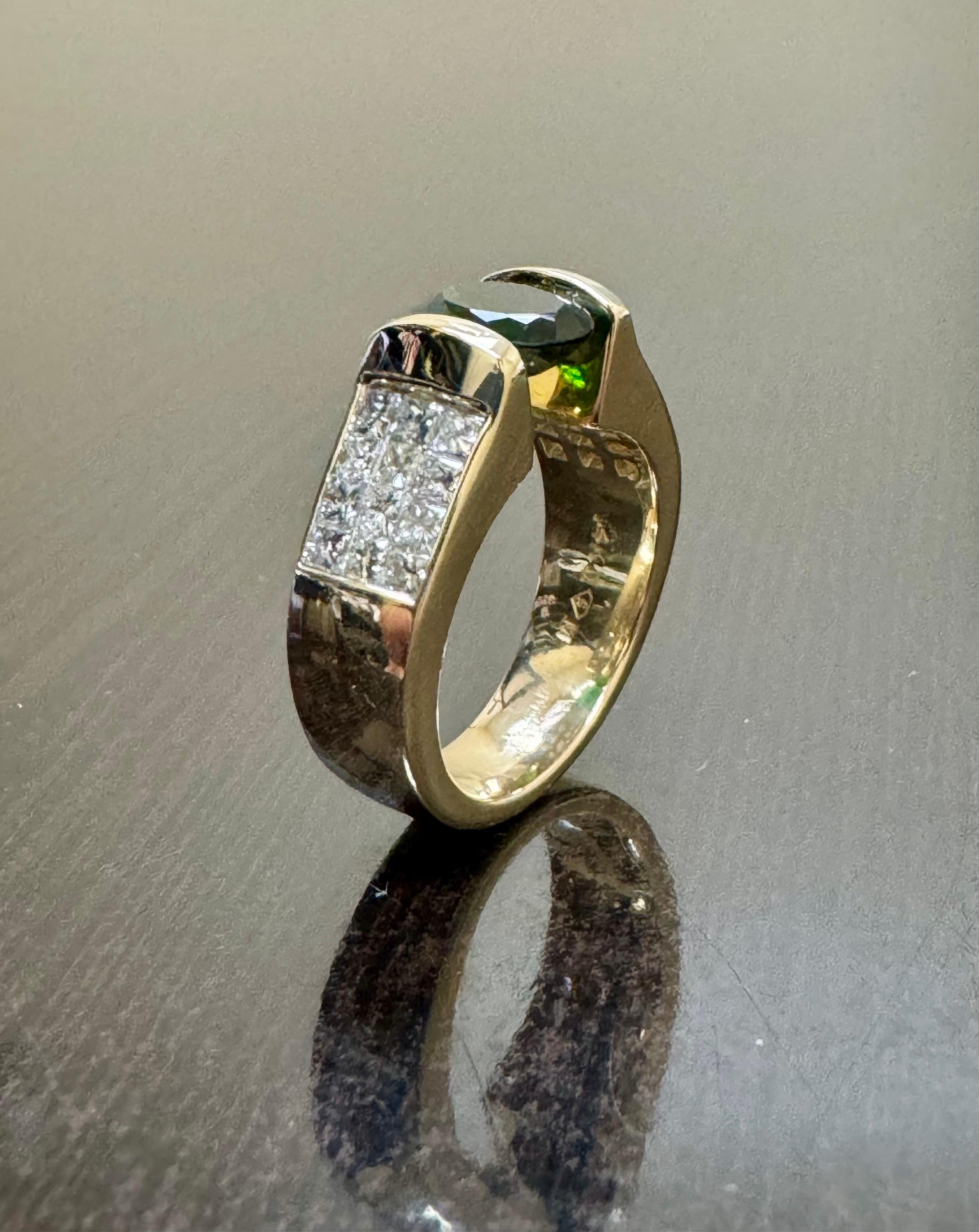 14K Yellow Gold Princess Cut Diamond 1.62 Carat Tsavorite Garnet Engagement Ring For Sale 6