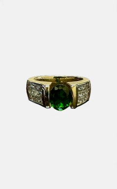 14K Yellow Gold Princess Cut Diamond 1.62 Carat Tsavorite Garnet Engagement Ring