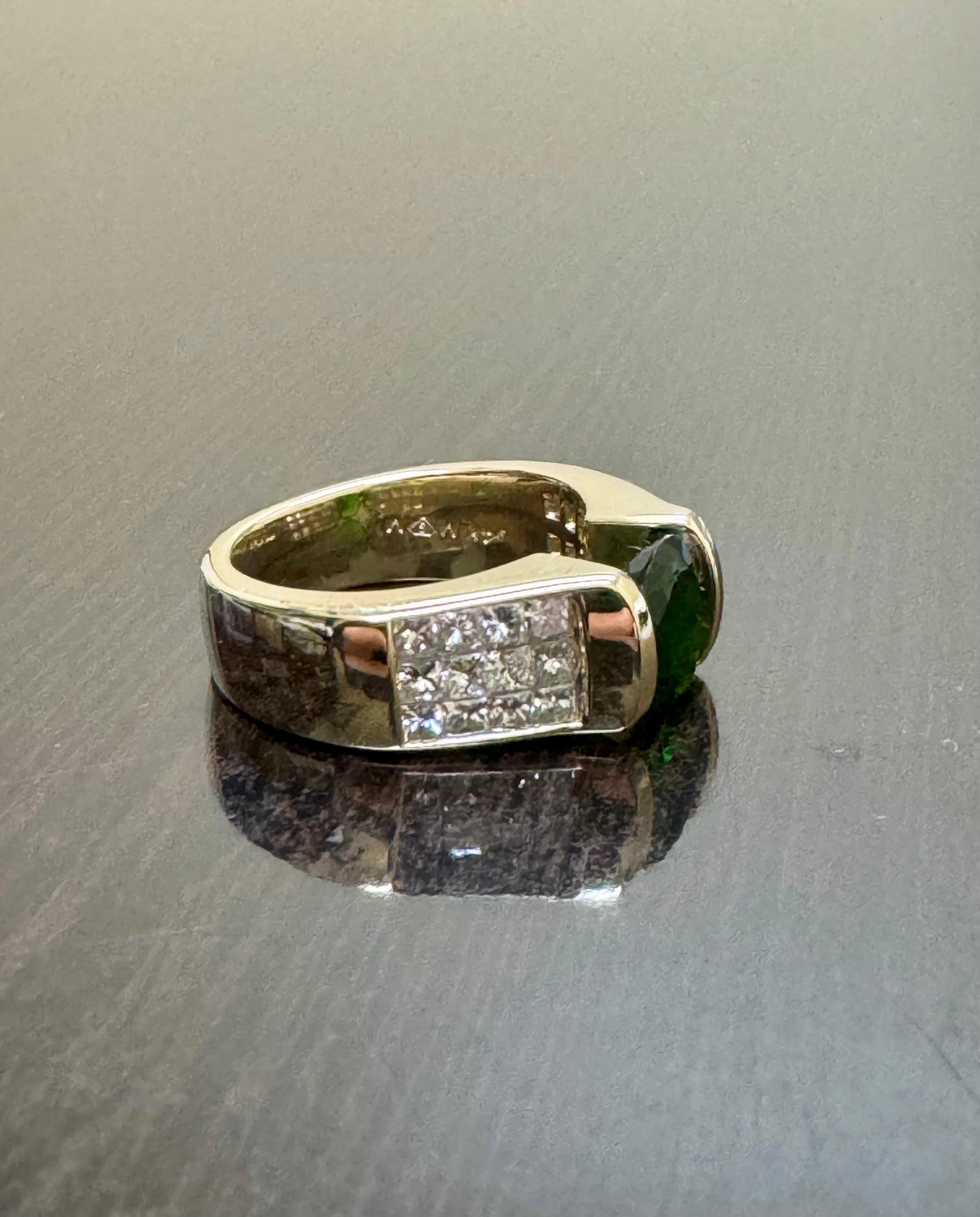 14K Yellow Gold Princess Cut Diamond 1.62 Carat Tsavorite Garnet Engagement Ring For Sale 2
