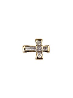 Colgante de oro amarillo de 14 quilates con cruz de diamantes talla princesa #24903
