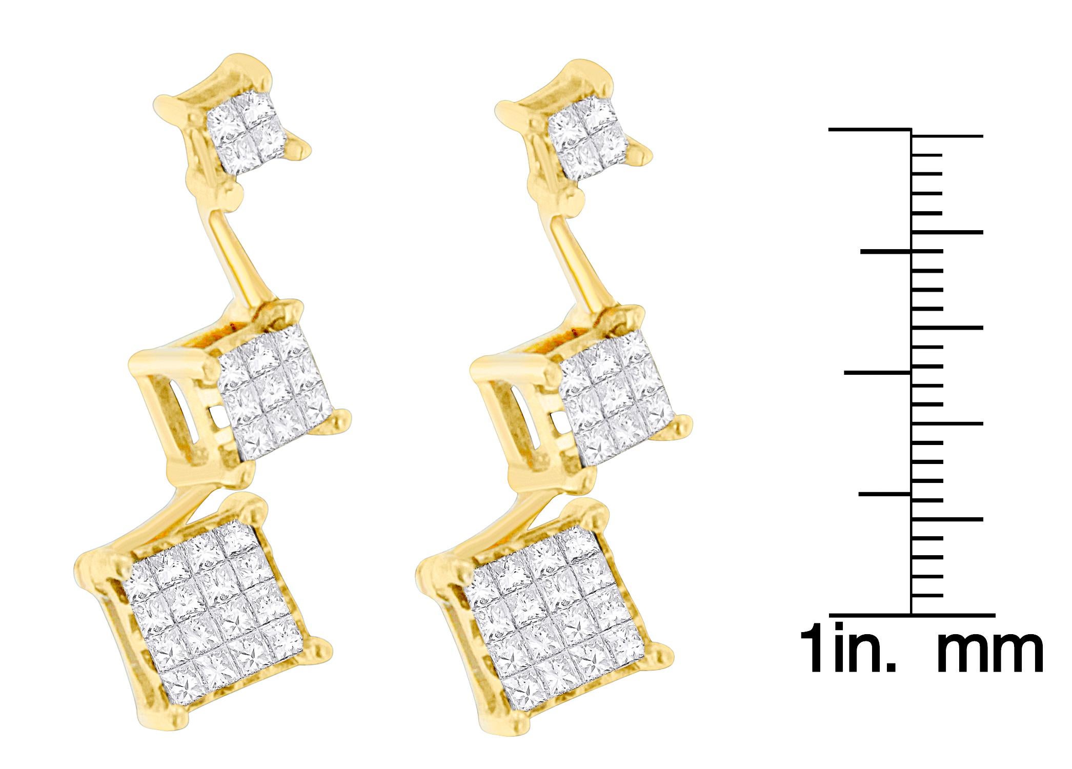 Princess Cut 14K Yellow Gold 1.00 Carat Princess-Cut Diamond Earrings For Sale