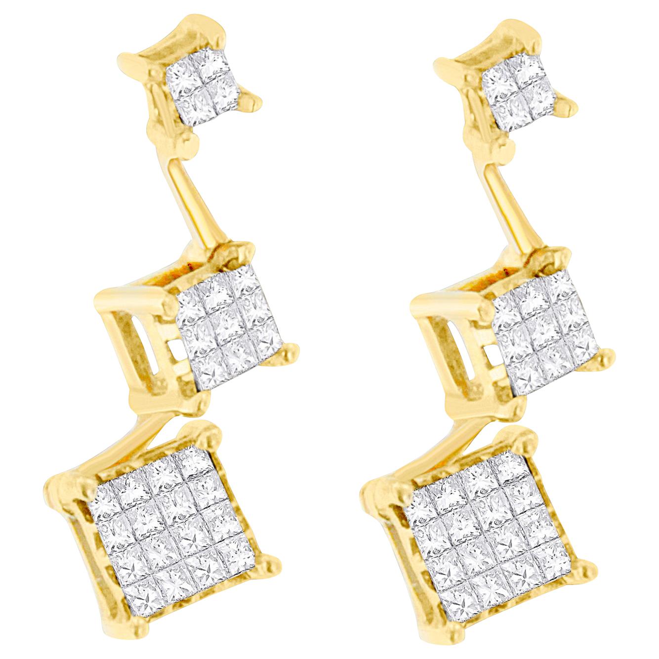 Boucles d'oreilles en or jaune 14K avec diamant taille princesse de 1,00 carat