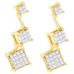 Boucles d'oreilles en or jaune 14K avec diamant taille princesse de 1,00 carat